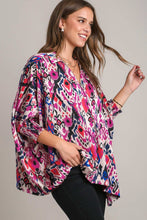 Load image into Gallery viewer, Umgee Mixed Geometric Oversized Top in Magenta Mix Shirts &amp; Tops Umgee   
