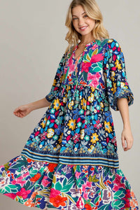 Umgee Mix & Match Floral Print Maxi Dress in Navy Mix ON ORDER Dress Umgee   