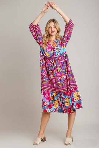 Umgee Mix & Match Floral Print Maxi Dress in Mulberry Mix Dress Umgee   