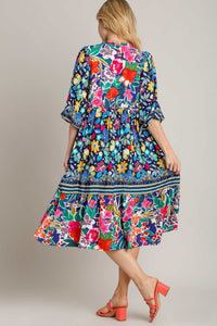 Umgee Mix & Match Floral Print Maxi Dress in Navy Mix ON ORDER Dress Umgee   