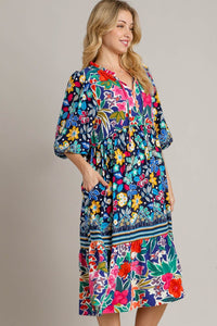 Umgee Mix & Match Floral Print Maxi Dress in Navy Mix ON ORDER Dress Umgee   