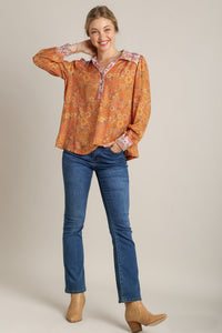 Umgee Mix-n-Match Floral Print Collared Top in Mustard Mix Shirts & Tops Umgee   