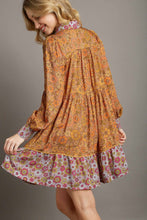 Load image into Gallery viewer, Umgee Mix-n-Match Floral Print Dress in Mustard Mix Dresses Umgee   

