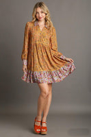 Umgee Mix-n-Match Floral Print Dress in Mustard Mix Dresses Umgee   