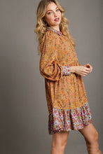 Load image into Gallery viewer, Umgee Mix-n-Match Floral Print Dress in Mustard Mix Dresses Umgee   
