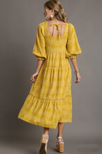 Load image into Gallery viewer, Umgee A-Line Jacquard Swiss Dot Tiered Dress in Goldenrod Dresses Umgee   
