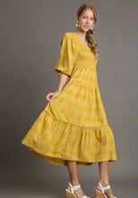 Load image into Gallery viewer, Umgee A-Line Jacquard Swiss Dot Tiered Dress in Goldenrod Dresses Umgee   
