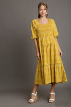 Load image into Gallery viewer, Umgee A-Line Jacquard Swiss Dot Tiered Dress in Goldenrod Dresses Umgee   
