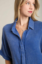 Load image into Gallery viewer, Umgee Cotton Gauze Button Down Collared Top in Blue
