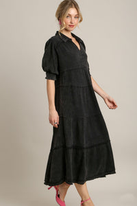 Umgee Mineral Washed Cotton Gauze Tiered Maxi Dress in Ash ON ORDER Dresses Umgee   
