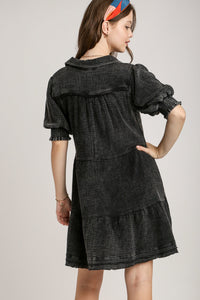Umgee Mineral Washed Cotton Gauze Tiered Collar Dress in Ash Dresses Umgee   