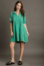 Load image into Gallery viewer, Umgee Mineral Washed Cotton Gauze Tiered Collar Dress in Jade Green Dresses Umgee   
