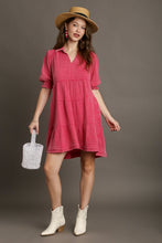 Load image into Gallery viewer, Umgee Mineral Washed Cotton Gauze Tiered Collar Dress in Hot Pink Dresses Umgee   
