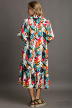 Load image into Gallery viewer, Umgee Pullover A-Line Tropical Print Midi Dress in Cream Mix
