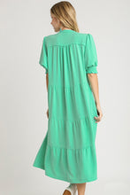 Load image into Gallery viewer, Umgee Solid Color A-Line Tiered Midi Dress with Piping Details in Emerald Dresses Umgee   
