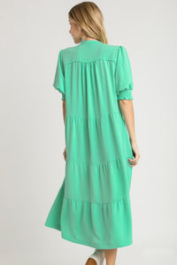 Umgee Solid Color A-Line Tiered Midi Dress with Piping Details in Emerald Dresses Umgee   