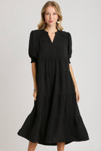 Load image into Gallery viewer, Umgee Solid Color A-Line Tiered Midi Dress with Piping Details in Black Dresses Umgee   
