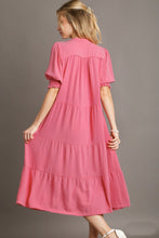 Load image into Gallery viewer, Umgee Solid Color A-Line Tiered Midi Dress with Piping Details in Rose Pink Dresses Umgee   
