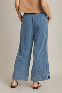 Umgee Mineral Washed French Terry Knit Pants in Denim