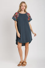Load image into Gallery viewer, Umgee Cotton Gauze Dress with Embroidery Sleeves in Seaweed Dresses Umgee   
