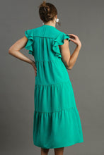 Load image into Gallery viewer, Umgee Split Neck A-Line Tiered Midi Dress in Jade Dresses Umgee   
