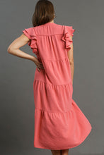 Load image into Gallery viewer, Umgee Split Neck A-Line Tiered Midi Dress in Coral Pink Dresses Umgee   
