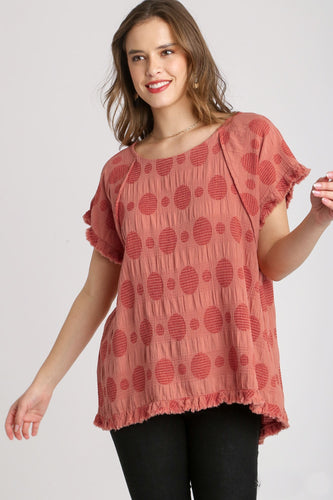 Umgee Solid Color Textured Dot Top in Canyon Clay Shirts & Tops Umgee   
