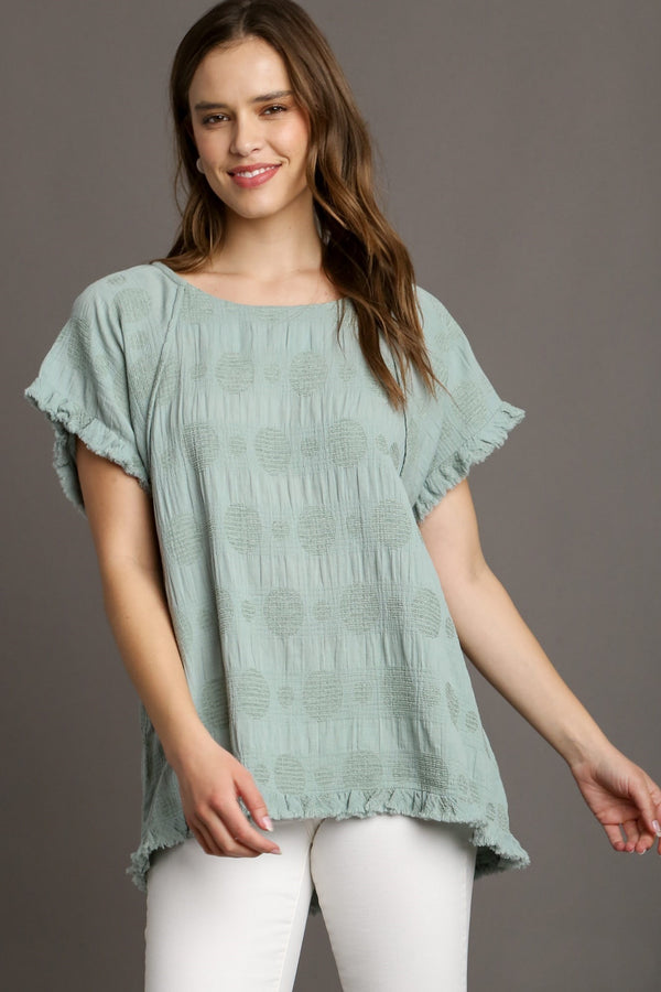 Umgee Solid Color Textured Dot Top in Dusty Mint Shirts & Tops Umgee   