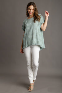 Umgee Solid Color Textured Dot Top in Dusty Mint Shirts & Tops Umgee   