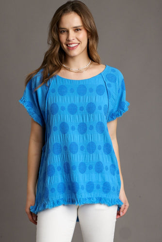Umgee Solid Color Textured Dot Top in Malibu Shirts & Tops Umgee   