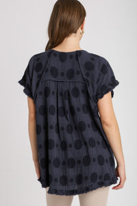 Umgee Solid Color Textured Dot Top in Navy Shirts & Tops Umgee   