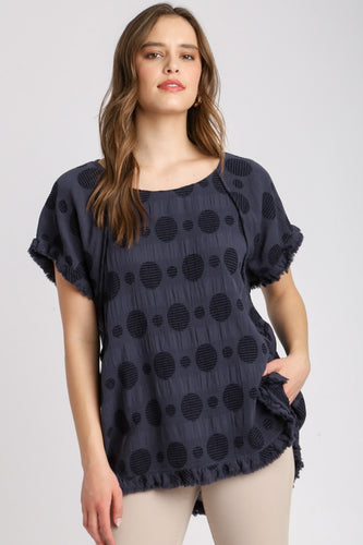 Umgee Solid Color Textured Dot Top in Navy ON ORDER Shirts & Tops Umgee   
