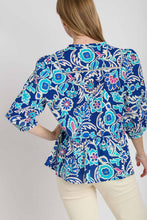 Load image into Gallery viewer, Umgee Mixed Print Boxy Cut Top in Blue Mix Shirts &amp; Tops Umgee   
