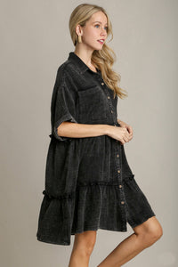 Umgee Mineral Wash Cotton Gauze Button Down Dress in Ash Dress Umgee   