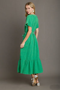 Umgee Cotton Gauze Belted Midi Dress in Green