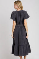 Umgee Cotton Gauze Belted Midi Dress in Navy