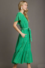 Load image into Gallery viewer, Umgee Cotton Gauze Belted Midi Dress in Green
