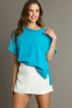 Load image into Gallery viewer, Umgee French Terry &amp; Cotton Gauze Mixed Boxy Cut Top in Aqua Shirts &amp; Tops Umgee   
