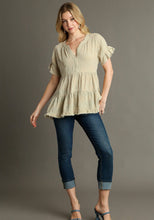 Load image into Gallery viewer, Umgee Baby Doll Top with Textured Swiss Dot Jacquard Print in Oatmeal Shirts &amp; Tops Umgee   
