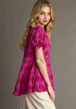 Load image into Gallery viewer, Umgee Baby Doll Top with Textured Swiss Dot Jacquard Print in Raspberry Shirts &amp; Tops Umgee   
