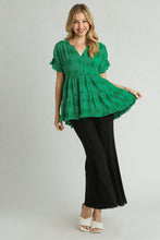 Load image into Gallery viewer, Umgee Baby Doll Top with Textured Swiss Dot Jacquard Print in Green Shirts &amp; Tops Umgee   
