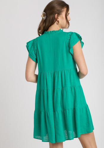 Umgee Linen A-Line Dress in Emerald Green M Umgee Linen A-Line Dress in Emerald Green M
