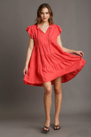 Umgee Linen A-Line Dress in Coral Dresses Umgee   