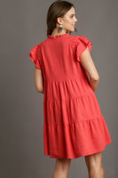 Umgee Linen A-Line Dress in Coral Dresses Umgee   