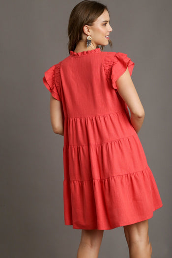 Umgee Linen A-Line Dress in Coral Dresses Umgee   