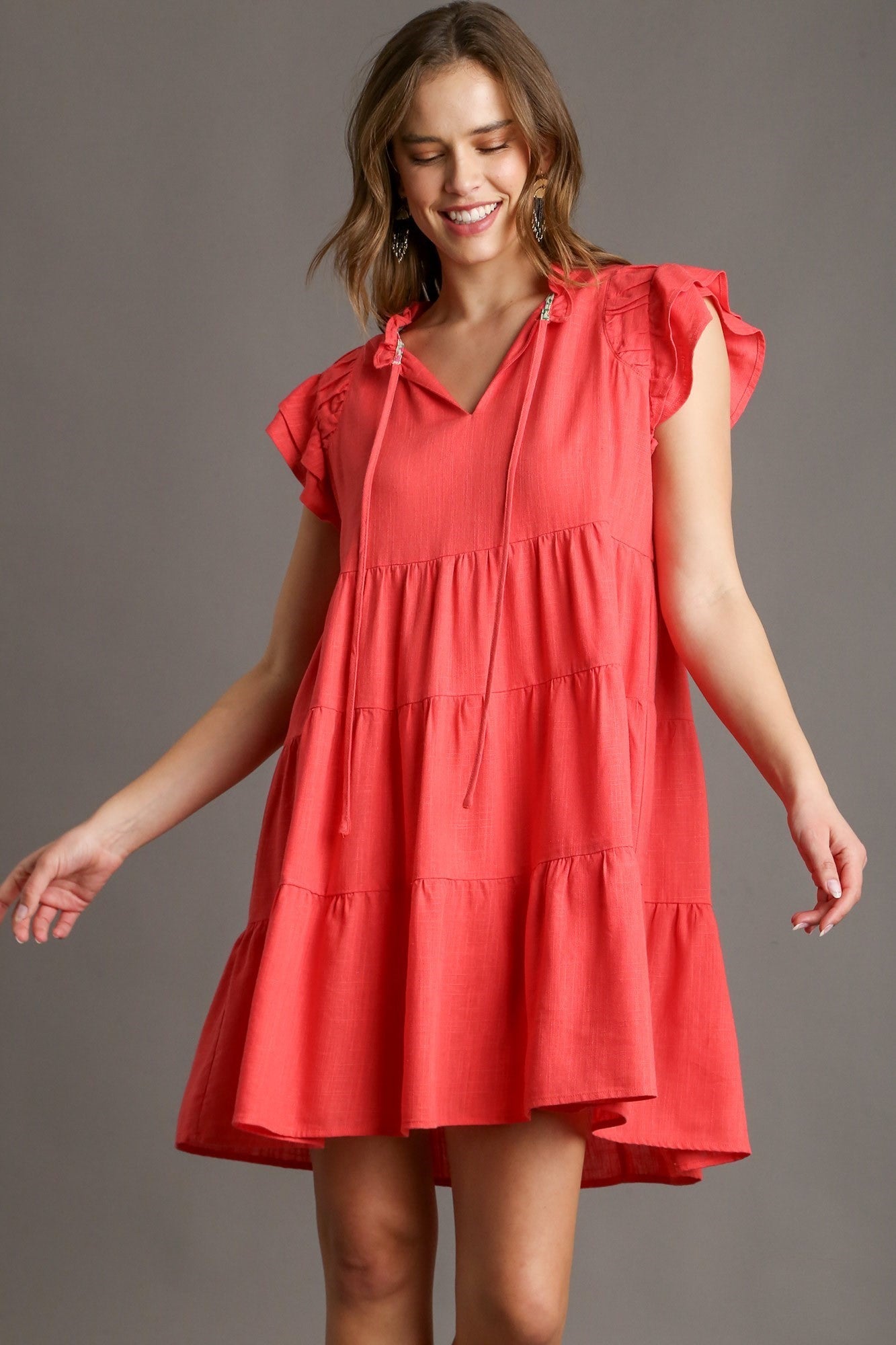 Umgee Linen A-Line Dress in Coral – June Adel