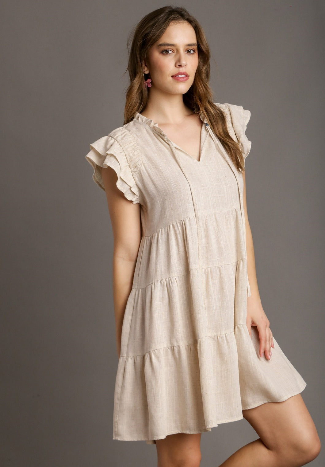 Umgee Linen A-Line Dress in Oatmeal Dresses Umgee   