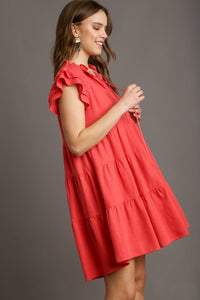 Umgee Linen A-Line Dress in Coral Dresses Umgee   