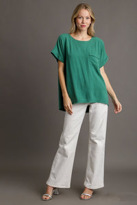 Umgee Solid Color Linen Blend Boxy Cut Top in Lagoon Shirts & Tops Umgee   