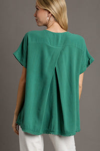 Umgee Solid Color Linen Blend Boxy Cut Top in Lagoon Shirts & Tops Umgee   